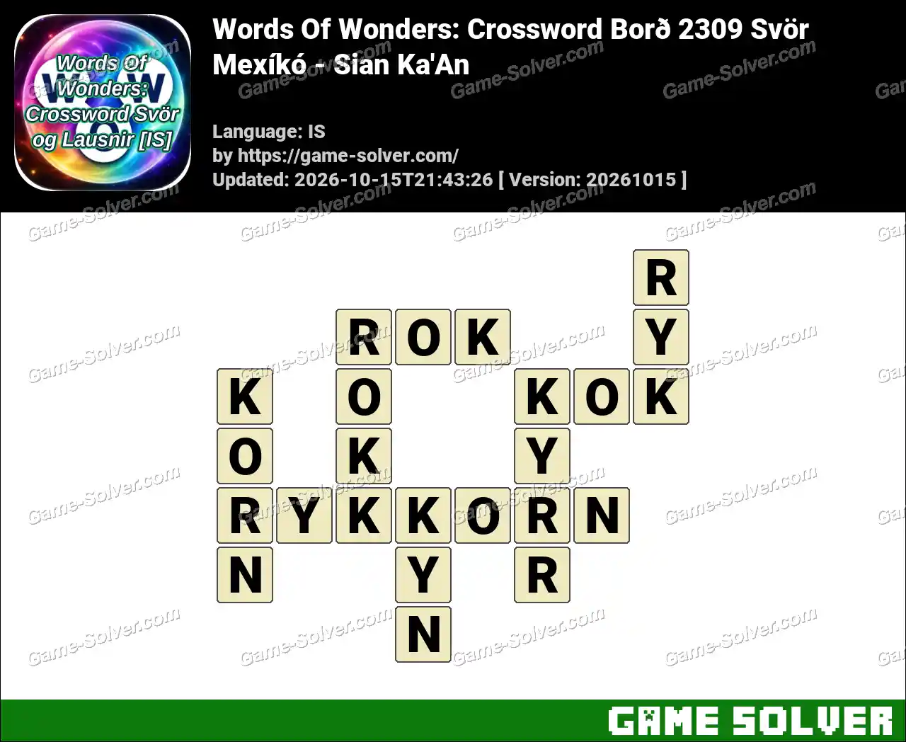Words Of Wonders: Crossword Borð 2309 Svör – Mexíkó – Sian Ka’An